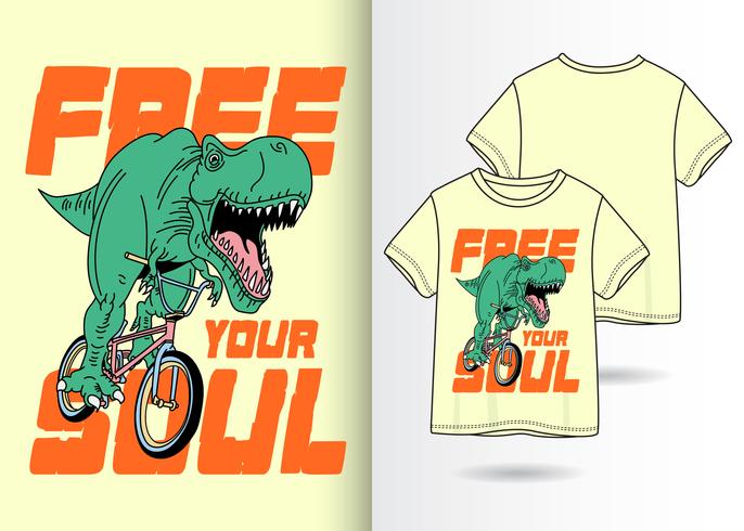 Free Your Soul Dino Hand Drawn T Shirt Design vector