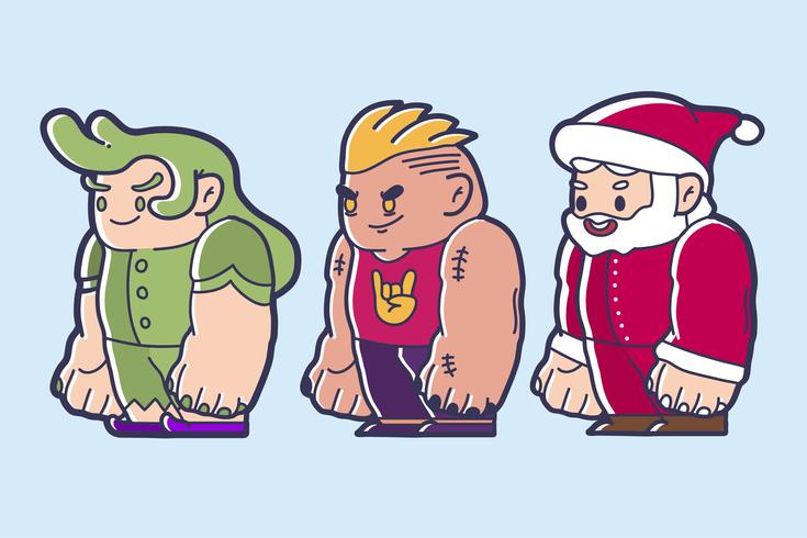 Diseño de personajes Chibi de un hada, hombre valiente y santa claus vector