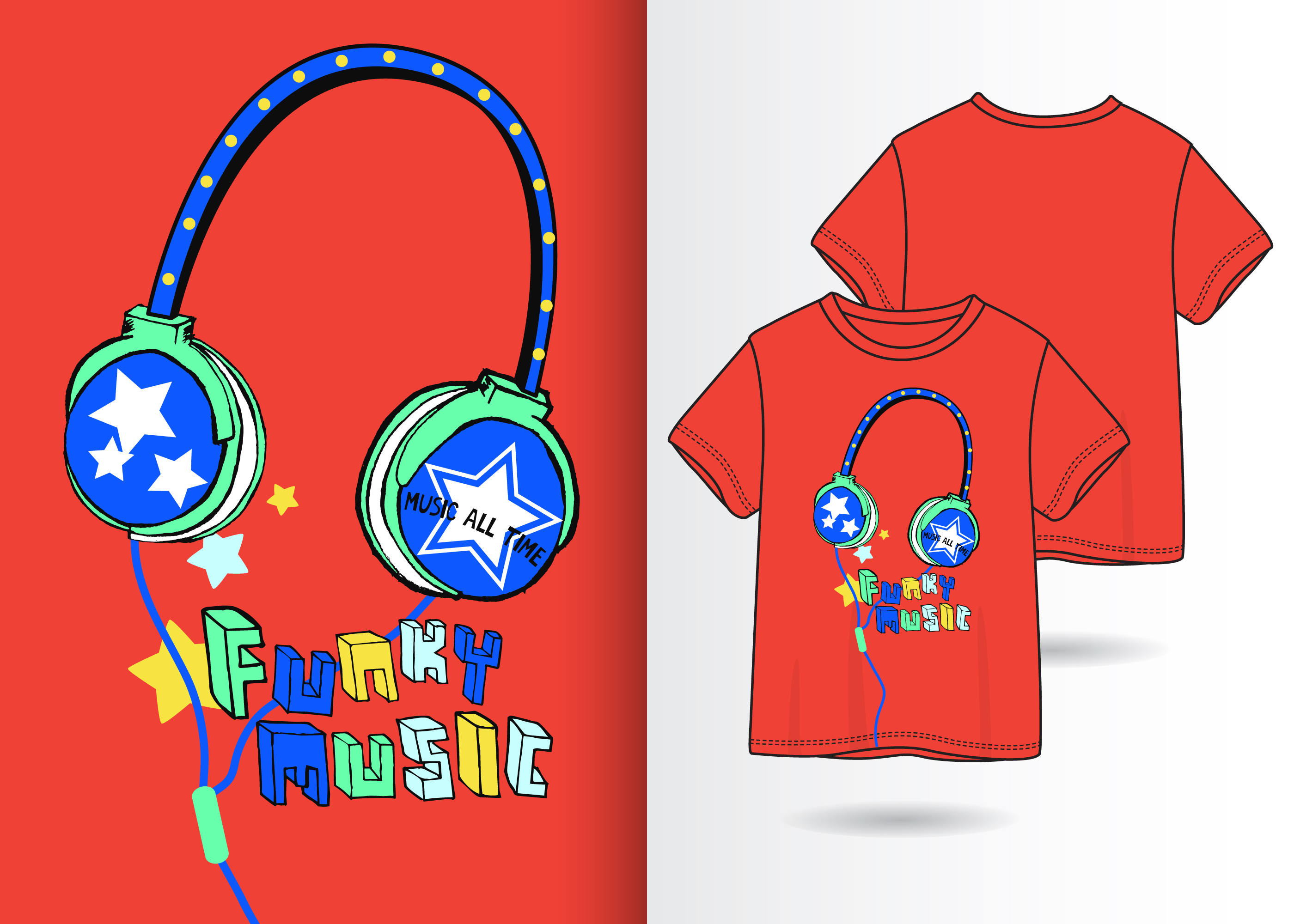 Download Funky Music Headphones Hand Drawn T Shirt Design ...