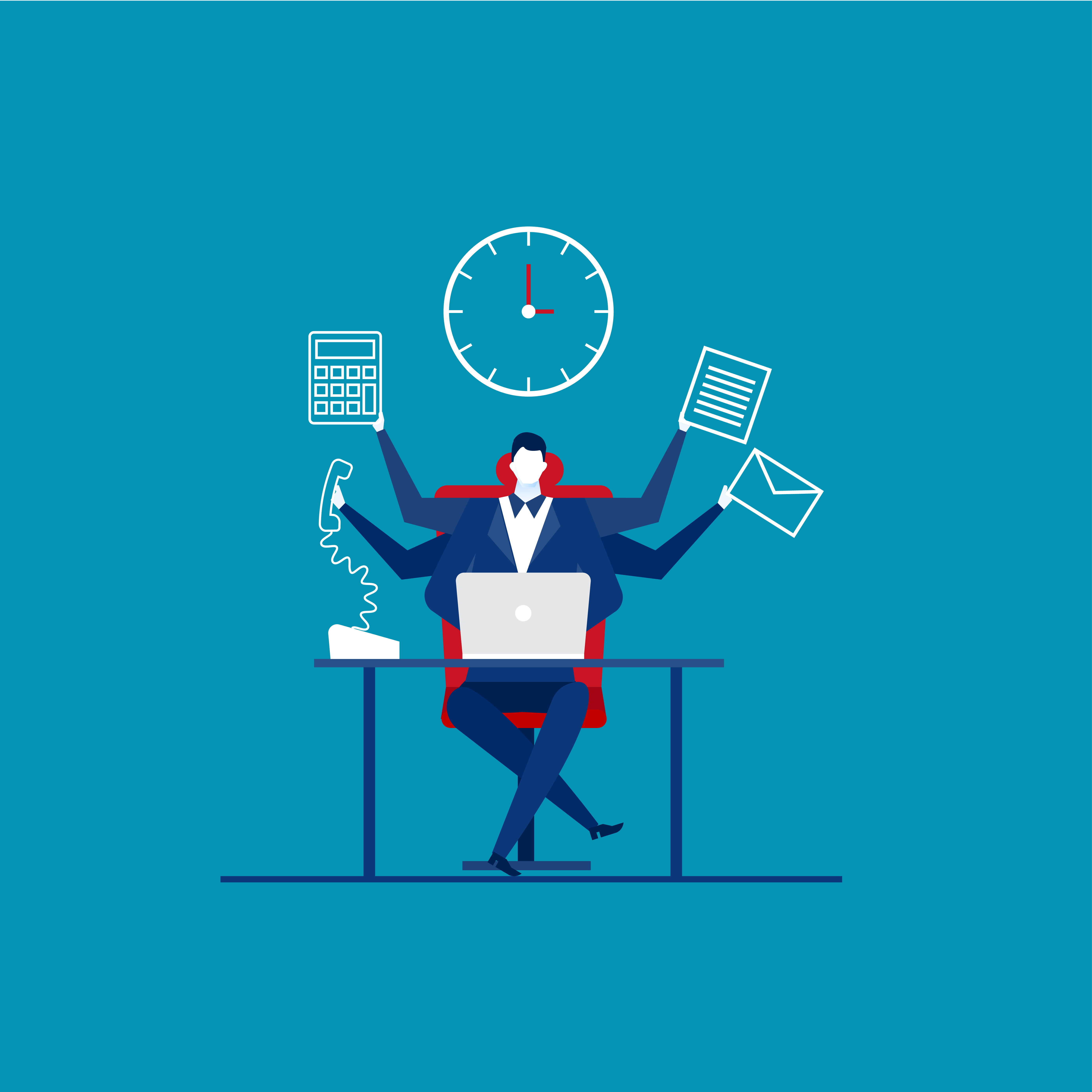 Busy time of business man with many arms working hard 675701 Vector Art
