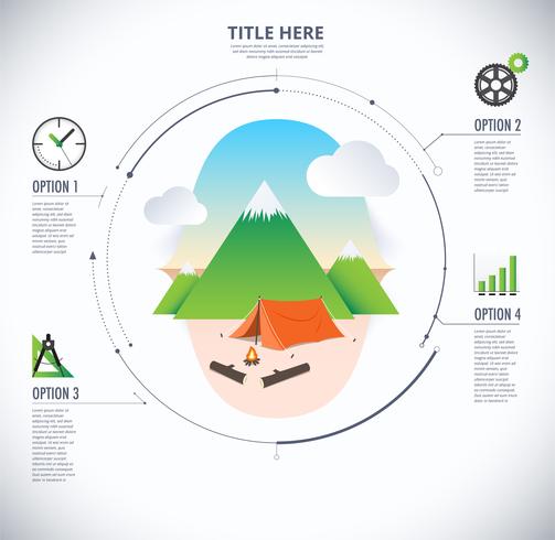 Diagrama infográfico de viajes y campamentos vector