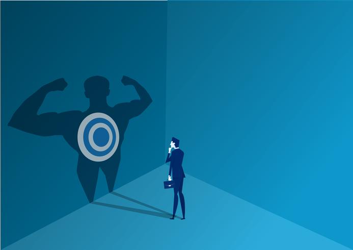 businessman standing to goal with strong shadow vector