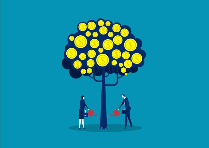 business people watering money tree vector