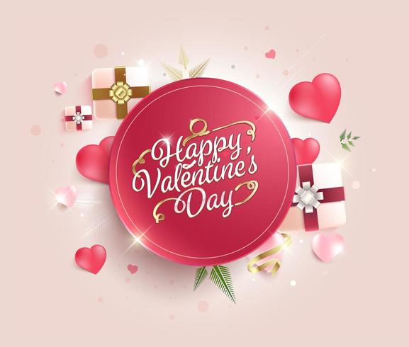 Happy valentines day calligraphy on Sweet background. greeting card. vector illustration.