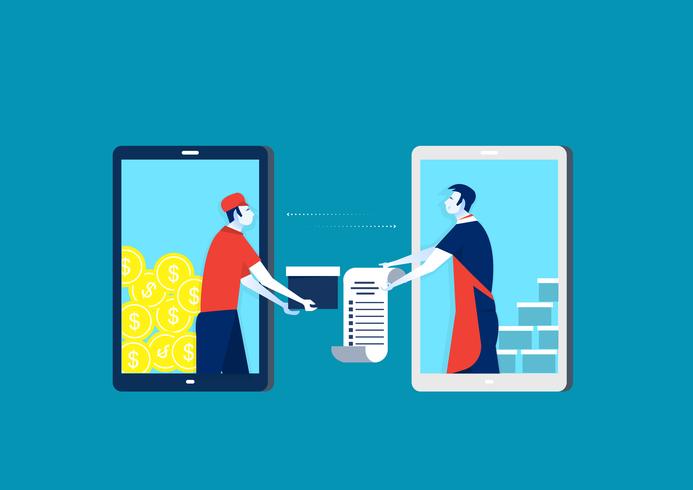 Ordering from merchant on application on phone. E-commerce technology with smart phone. vector