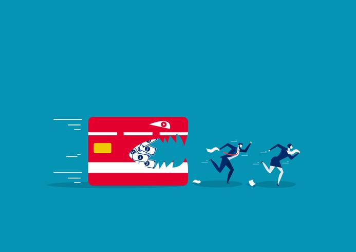 two business people running away from credit card vector