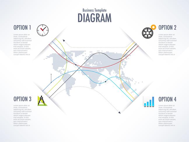 Diagrama de negocios con fondo mundial para línea de comunicación vector