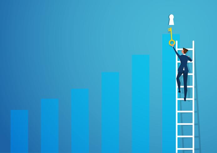 business man climbing ladder with key to success vector