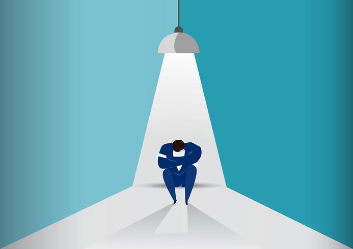 businessman sit sad under Light bulb, failed business concept vector