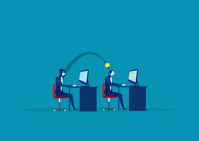 abstract of another hand is stealing idea from businessman at his desk vector