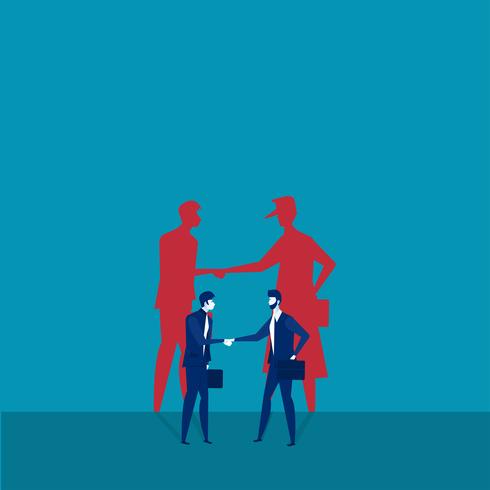 Two businessmen shaking hands with shadows vector