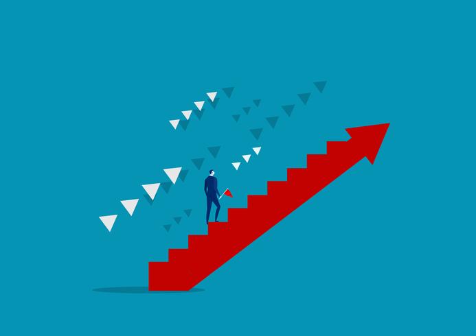 Purposeful businessman on stairs goes to goal vector