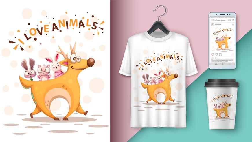 Cartoon deer, rabbit, cat - mockup for your idea vector