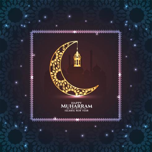 Happy Muharran glowing glitters and moon background vector