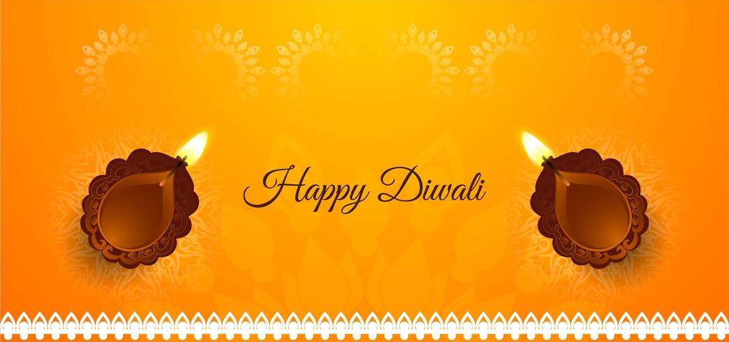 Feliz Diwali brillante banner con diya vector