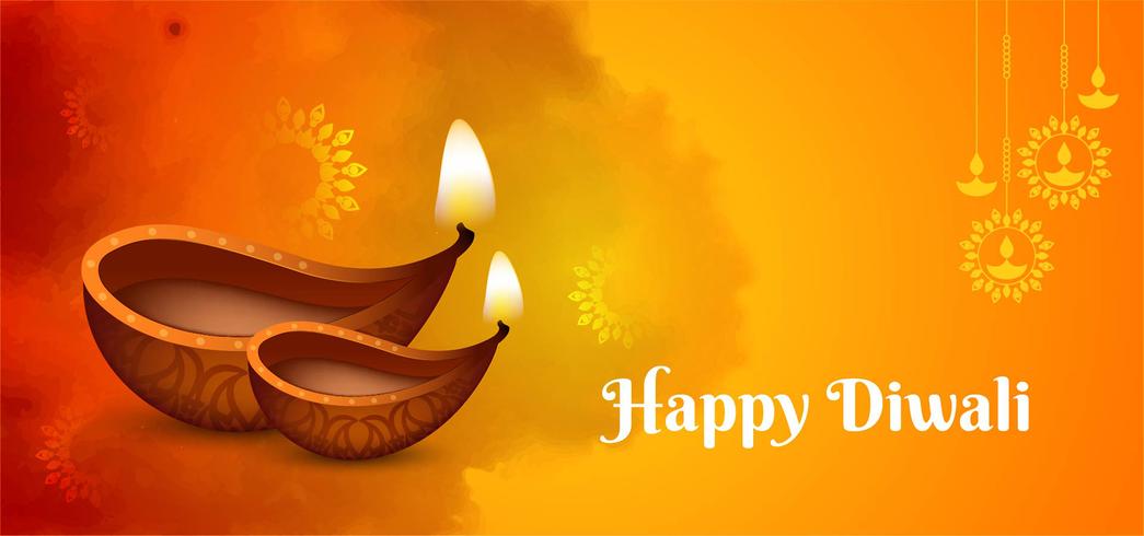 Festive greeting Happy Diwali orange design vector