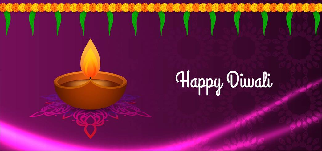Happy Diwali purple design with beautiful lamp vector