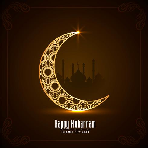 Happy Muharran card with glowing moon vector