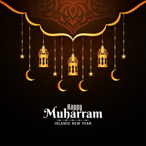 Happy Muharran golden lanterns arabic design vector