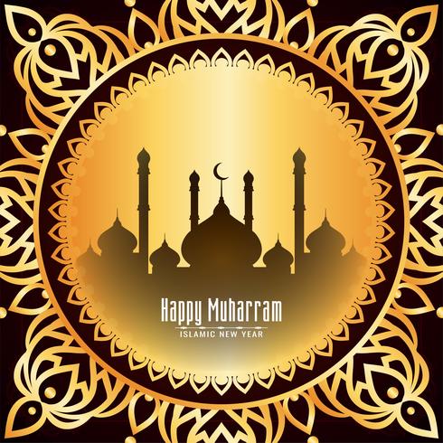 Happy Muharran golden frame hijri year design vector