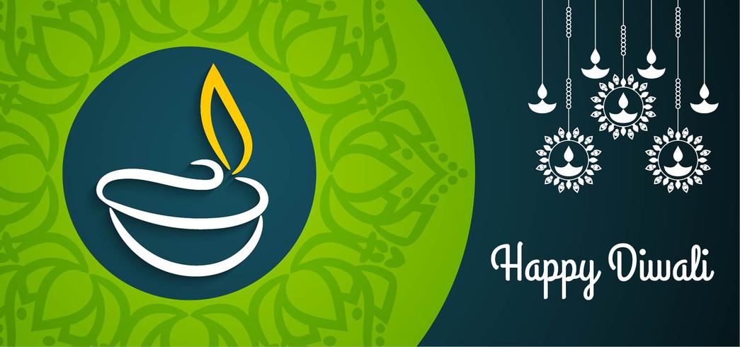 Hermoso diseño verde y azul Happy Diwali vector