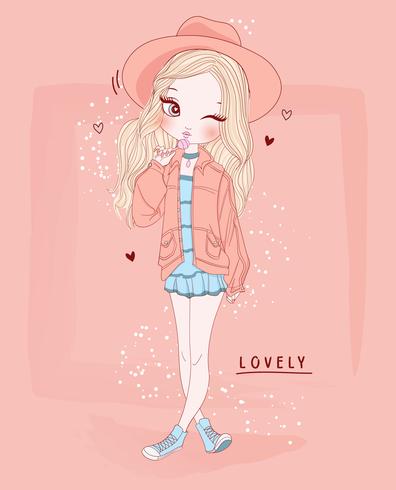 Hand drawn cute girl with lollipop and typography vector