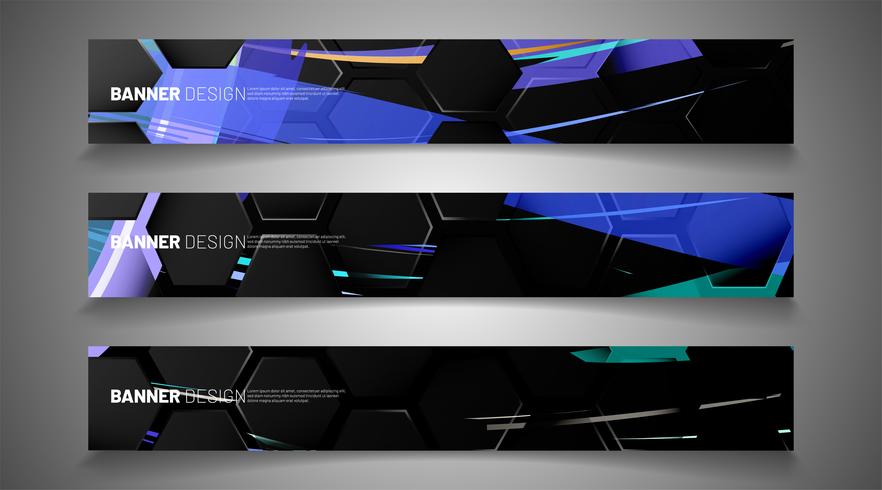 Conjunto de fondos de banner hexagonal vector