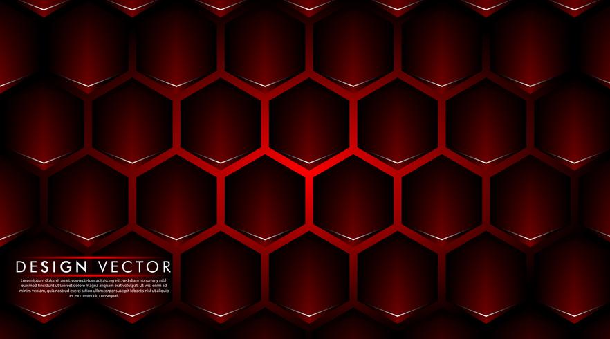 Abstract red banner on black hexagon pattern design vector