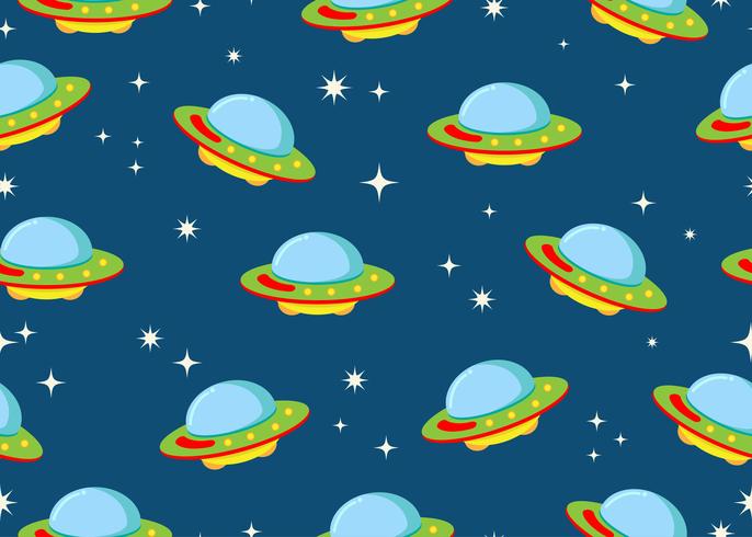 Seamless pattern of ufo with star in space galaxy background  vector