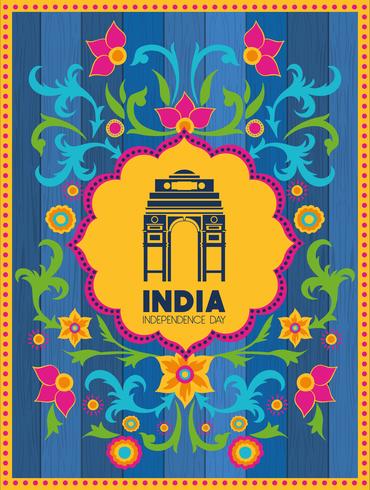 Templo de la puerta india con fondo floral vector