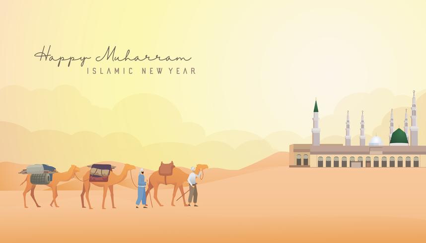 Saludo feliz año nuevo Muharram vector