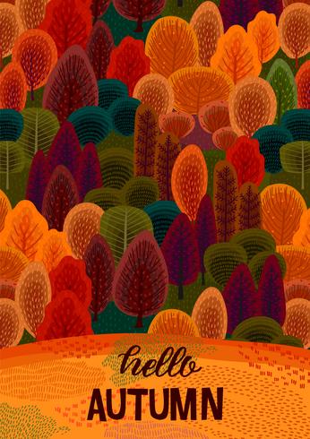 Hello Autumn with autumn forest  vector