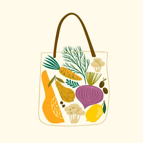 fruits and vegetables in a bag vector