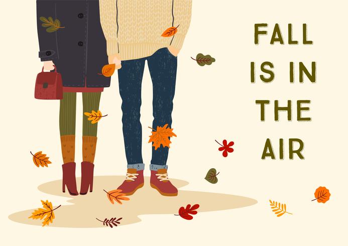 Fall Is In The Air con pareja romántica vector