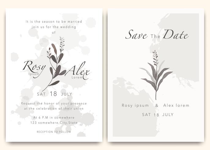 Las invitaciones de boda guardan el diseño de la tarjeta de fecha con una elegante anémona de jardín. vector