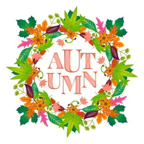 Autumn floral frame with colorfull leaf vector