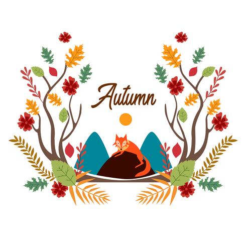 Fox Cartoon With Autumn Leafs vector