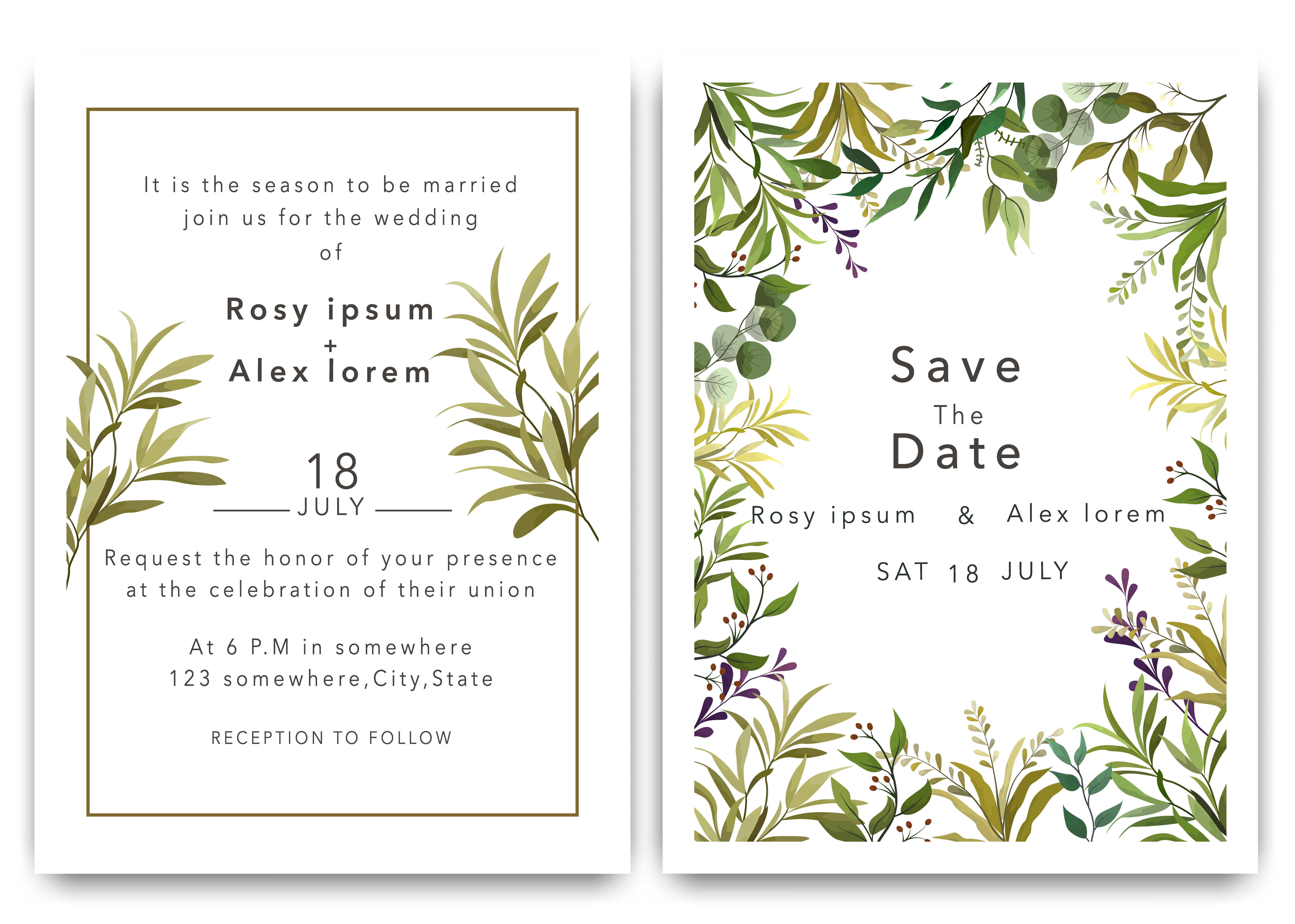 Wedding Invitations Save The Date Card Design With Elegant Garden 