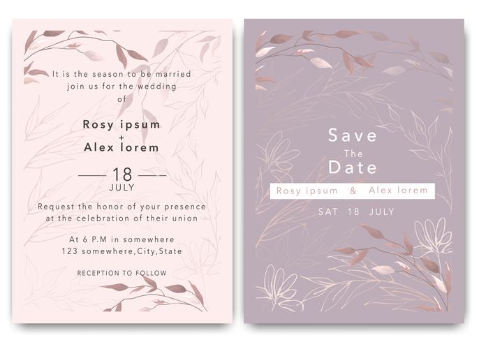 Las invitaciones de boda guardan el diseño de la tarjeta de fecha con una elegante anémona de jardín. vector