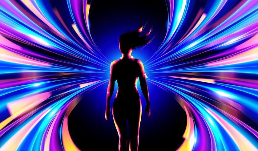 Girl Walking Through Digital Dimension vector