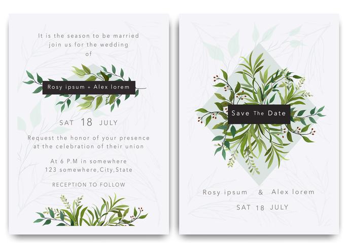 Las invitaciones de boda guardan el diseño de la tarjeta de fecha con una elegante anémona de jardín. vector