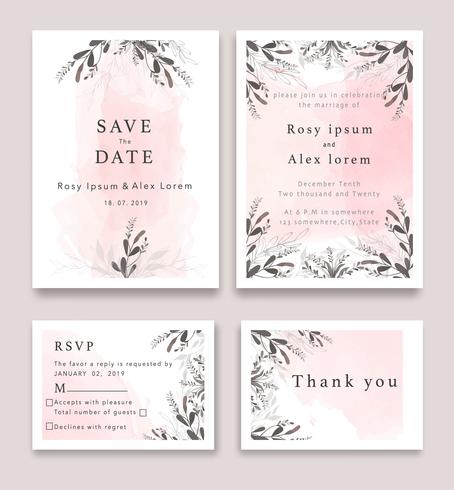 Wedding Invitations save the date card design with elegant garden anemone. vector