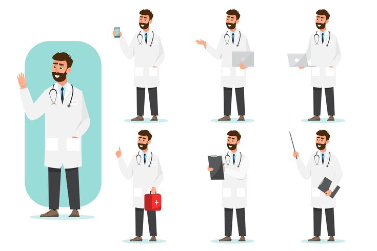 Set of doctor cartoon characters vector