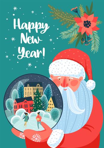 Christmas and Happy New Year card vector