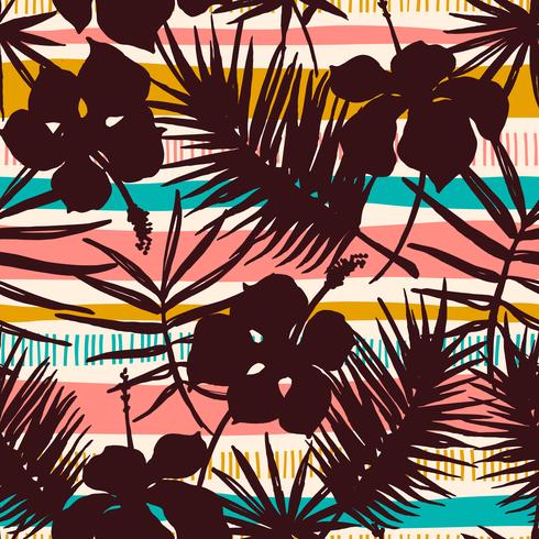 Abstract seamless pattern with tropical plants vector