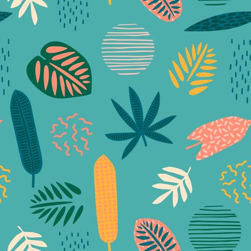 Abstract seamless pattern with tropical leaves vector