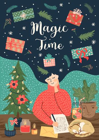 Christmas and Happy New Year Magic Time Card  vector