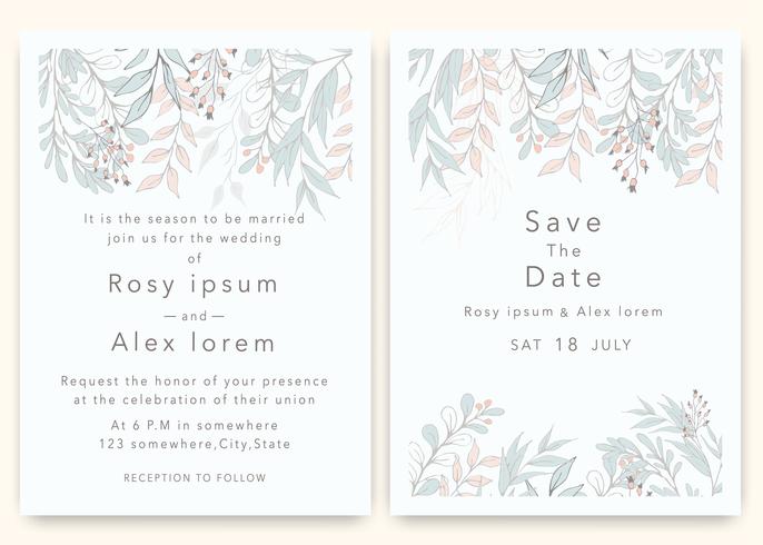 Wedding Invitations save the date card design with elegant garden anemone. vector