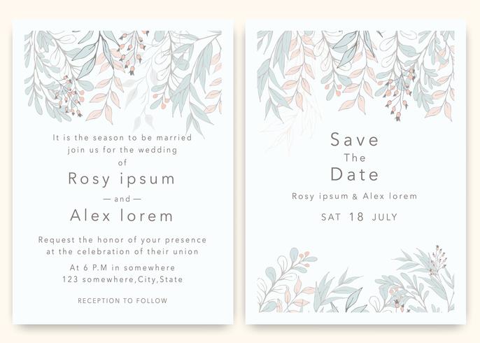 Las invitaciones de boda guardan el diseño de la tarjeta de fecha con una elegante anémona de jardín. vector