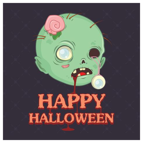 Ilustración de cabeza de zombie con texto vector